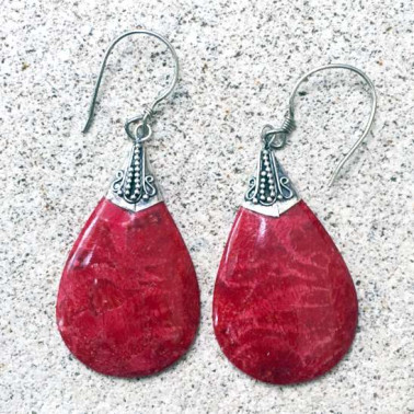 ER 11803 CR-(HANDMADE 925 BALI SILVER EARRINGS WITH CORAL)